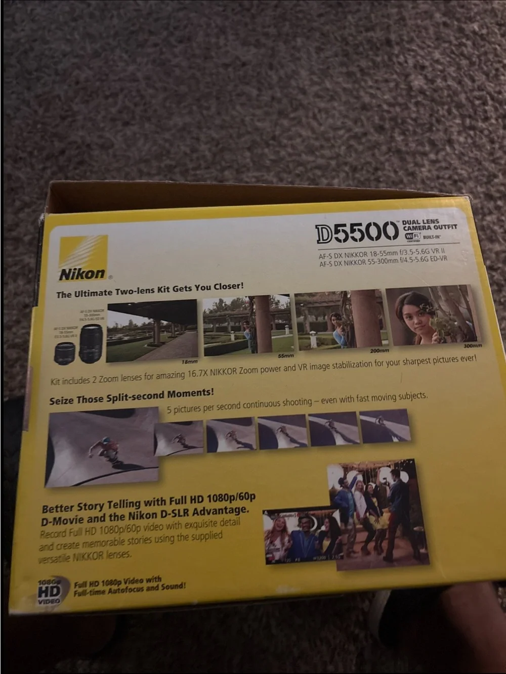 Nikon D5500 Dual Lens Camera Outfit - Black and Yellow Packaging